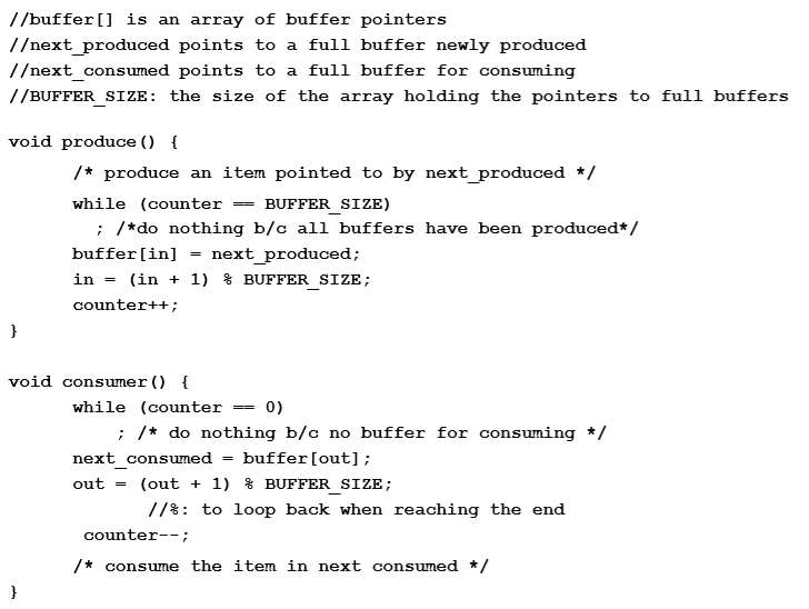 and consuming full buffers by adding a newly produced full buffer to