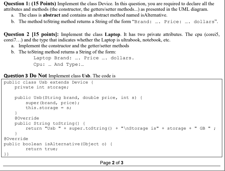 Laptop and Usb classes described in the following UML: TechShop. - name: