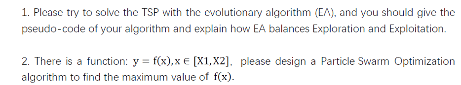 1. Please try to solve the TSP with the evolutionary algorithm