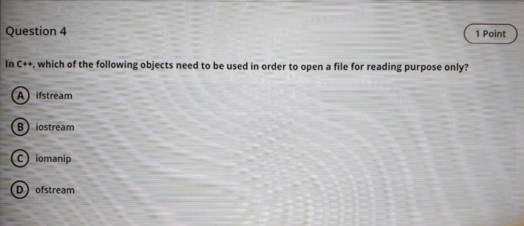 this is C++ Question 4 1 Point In C++, which of