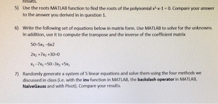  Function driver and script please results 5) Use the roots MATLAB