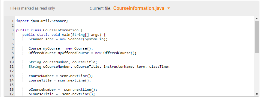 and get the courseNumber and course Title. Also define a derived class