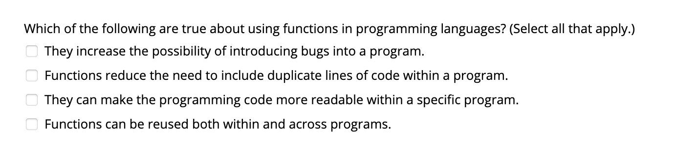 Topic: Programming Languages Please select the correct answer (or answers) to the