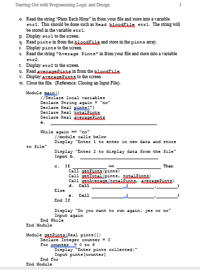 to work with a file by writing pseudocode. Read the following programming