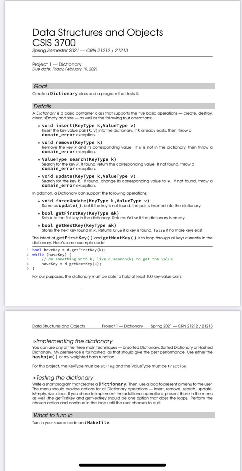 Data Structures and Objects CSIS 3700 Spring Semester 2021-CRN 21212 /