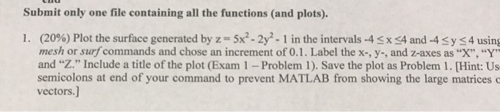  MATLAB Il the functions (and p (20%) Plot the surface generated