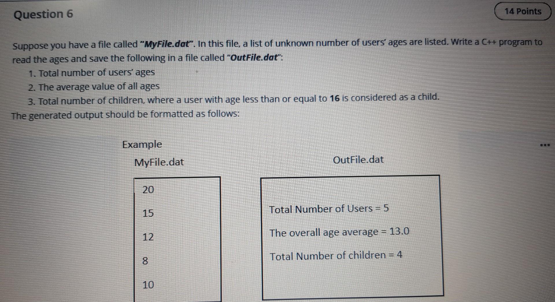 c++ coad please , not java this is it 14 Points Question