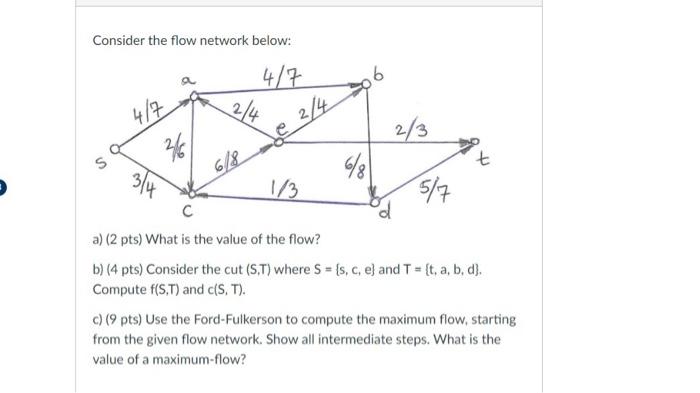 Consider the flow network below: a) ( 2 pts) What is