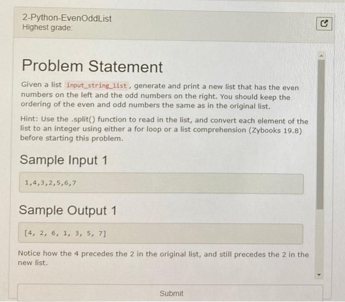 into one singular list. The first input is the size (N) of