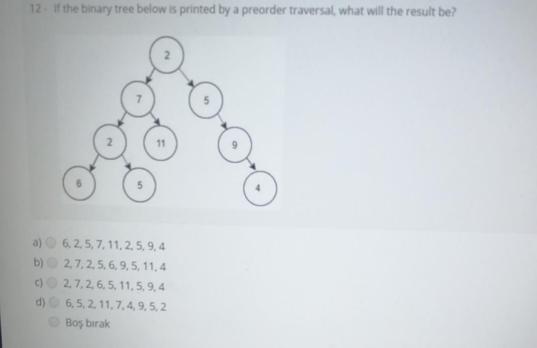  12 - If the binary tree below is printed by a