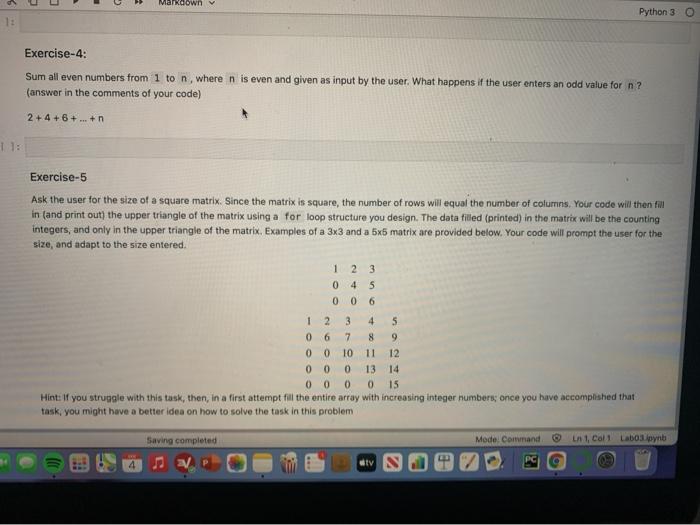 exercise 4 and 5 please ! Markdown Python 3 13 Exercise-4: Sum