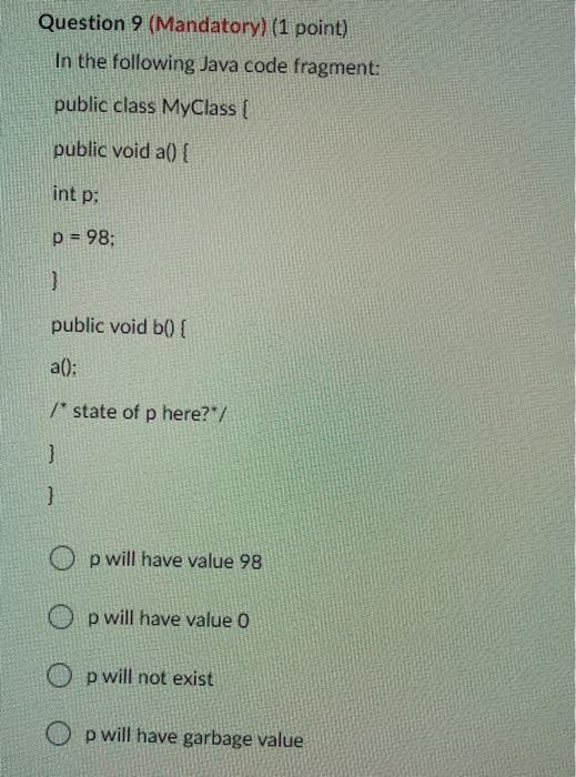 Java code? int[] array = new int[10]: for (int i = array.length;