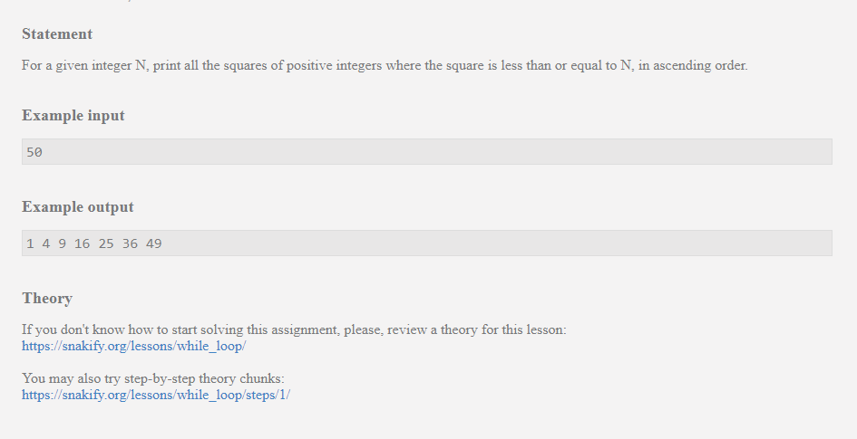Need help with python coding Statement For a given integer N, print