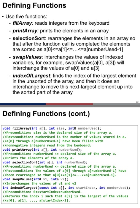 a list of values from smallest to largest using the selection sort