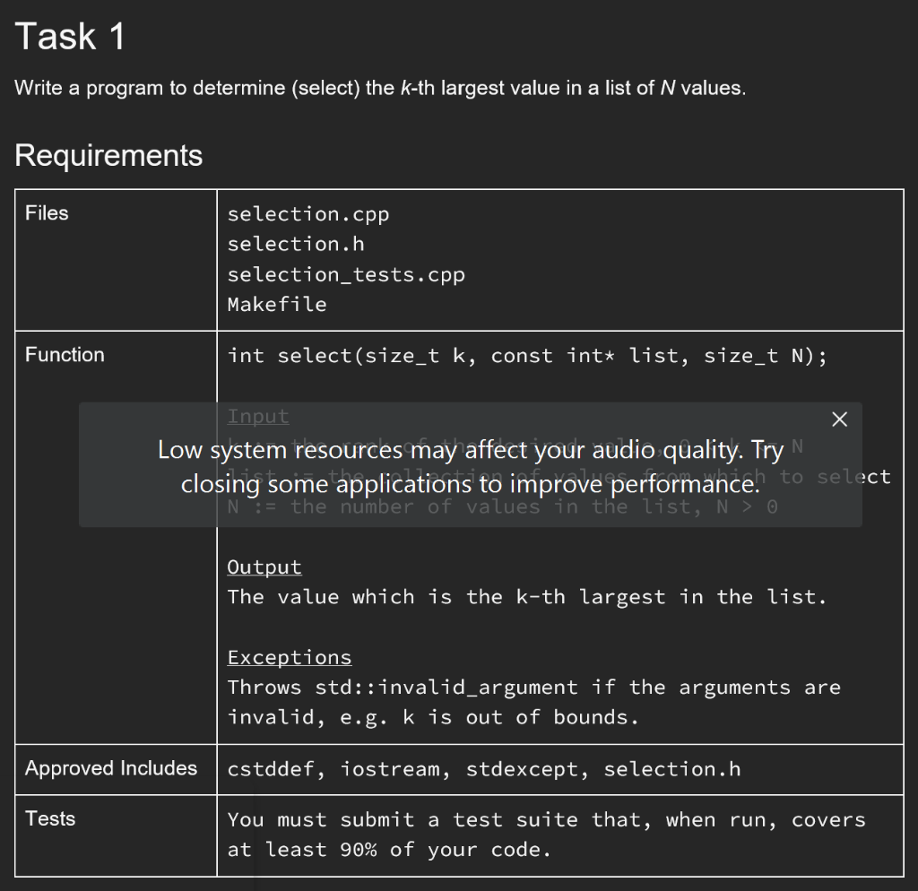  Given Files: selection.h #ifndef SELECTION_H #define SELECTION_H #include int select(size_t k,