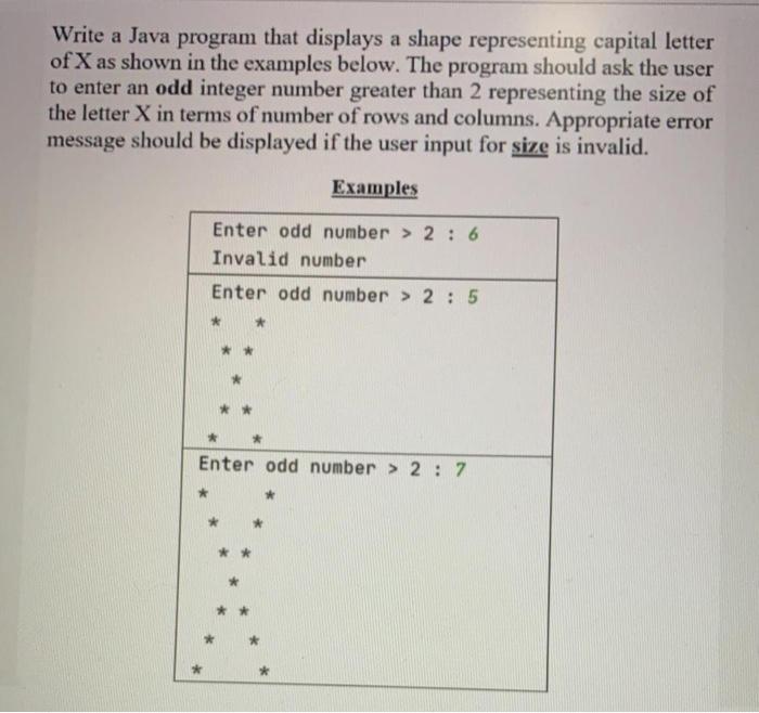  Write a Java program that displays a shape representing capital letter