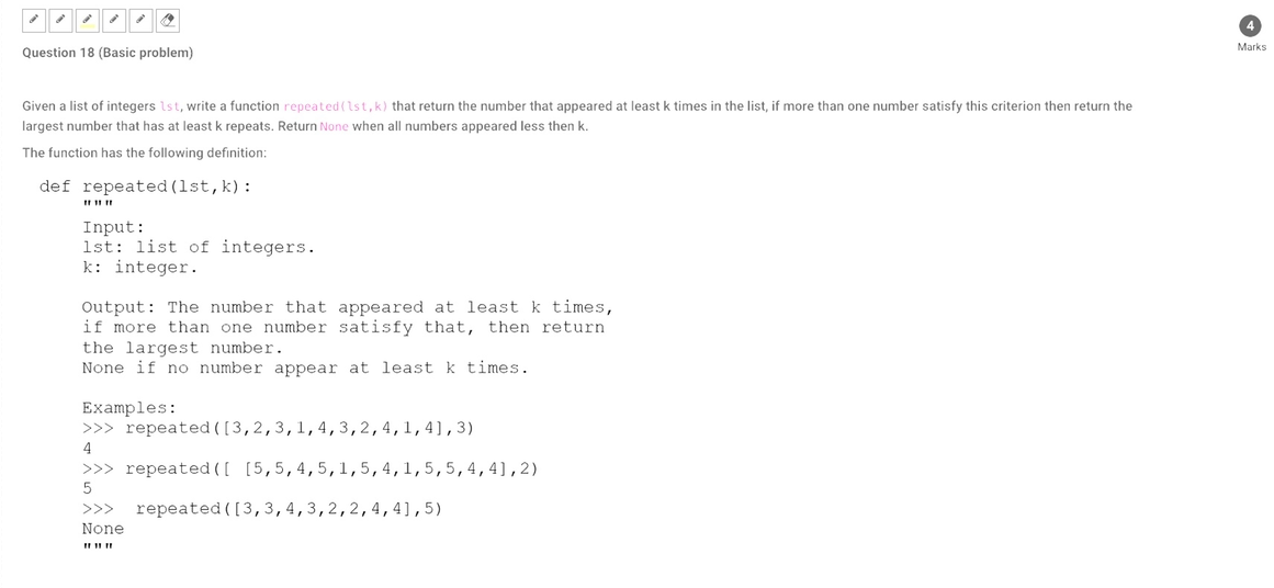 (ASAP) (Python) No imports Marks Question 18 (Basic problem) Given a list