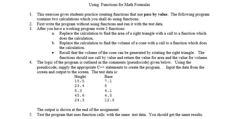 C++ CODE ONLY FOR ANSWER. contains two calculations which you shall do
