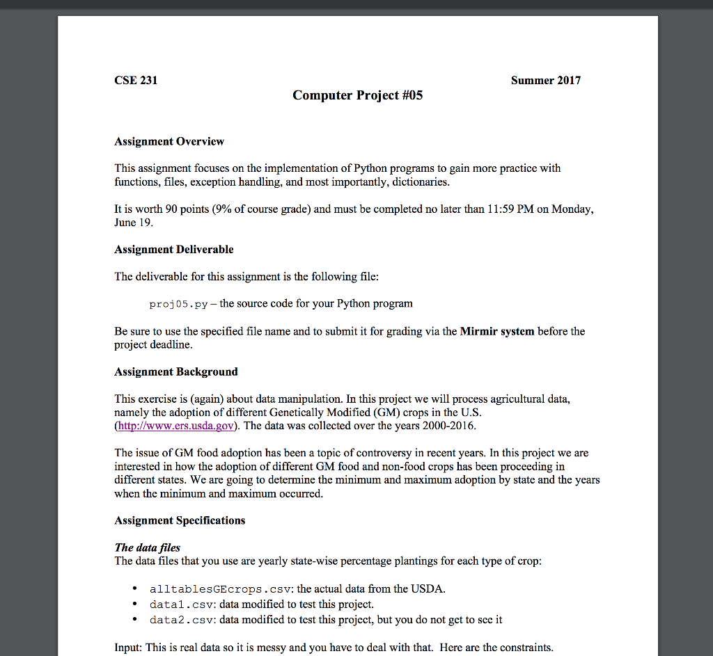  PYTHON CODE ONLY PLEASE. Comments would help too. https://www.cse.msu.edu/~cse231/Online/Projects/Project05/ Text files