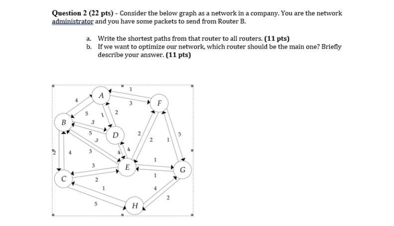 Question 2 (22 pts) - Consider the below graph as a