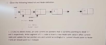  diven the following linked list and Node definition. 1.1[2 pts] As