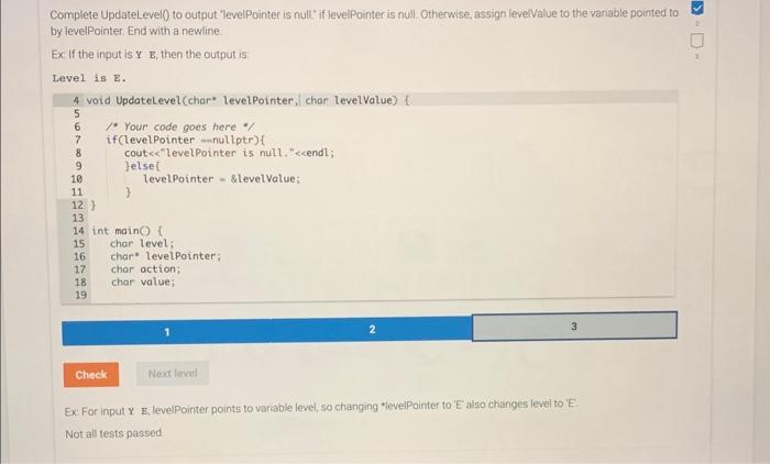  Complete UpdateLevelo to output 'levelPointer is null" if levelPointer is null