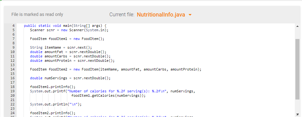 constructors to initialize each food item. The default constructor should initialize the