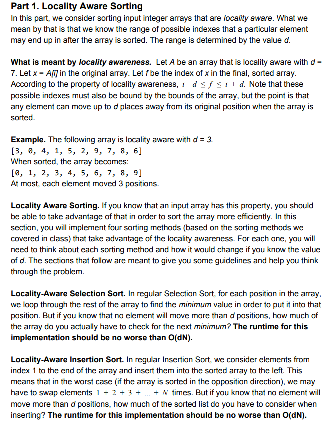 Part 1. Locality Aware Sorting In this part, we consider sorting