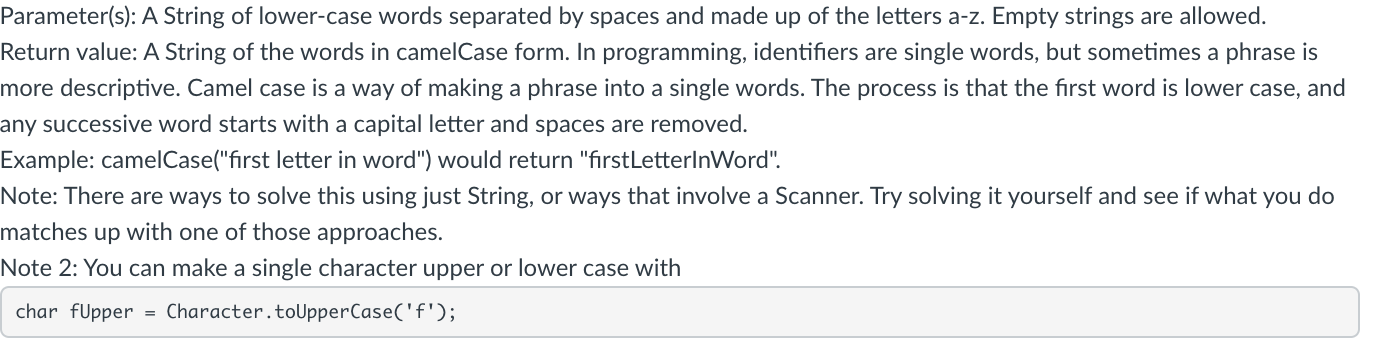 written in java Parameter(s): A String of lower-case words separated by spaces