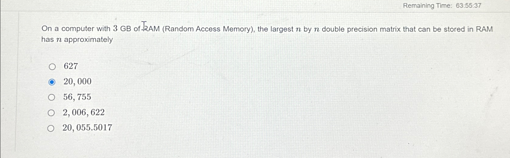  Remaining Time: 63:55:37 On a computer with 3 GB of R2AM(Random