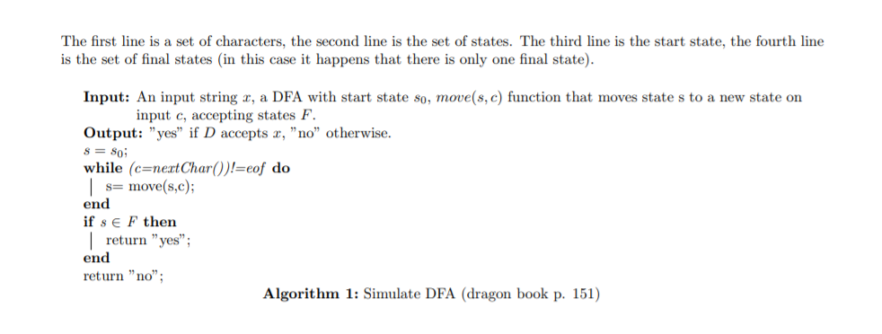 final state(s) transition_1 transition_2 ... transition_n Example DFA for RE (a|b)(a|b|0|1)* The