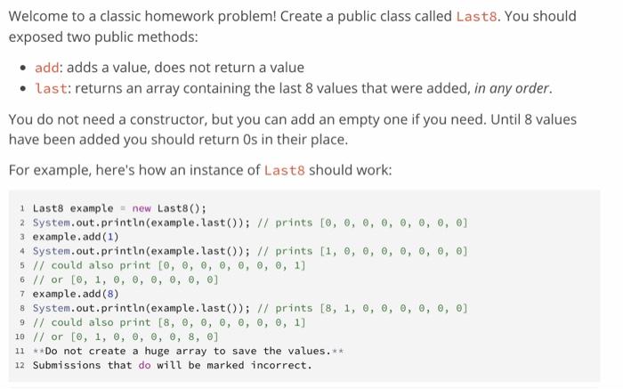  java code Welcome to a classic homework problem! Create a public