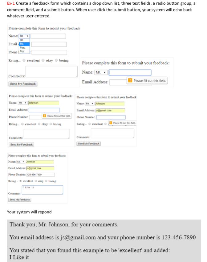 Need help with this please provide HTML and also PHP code Ex-1