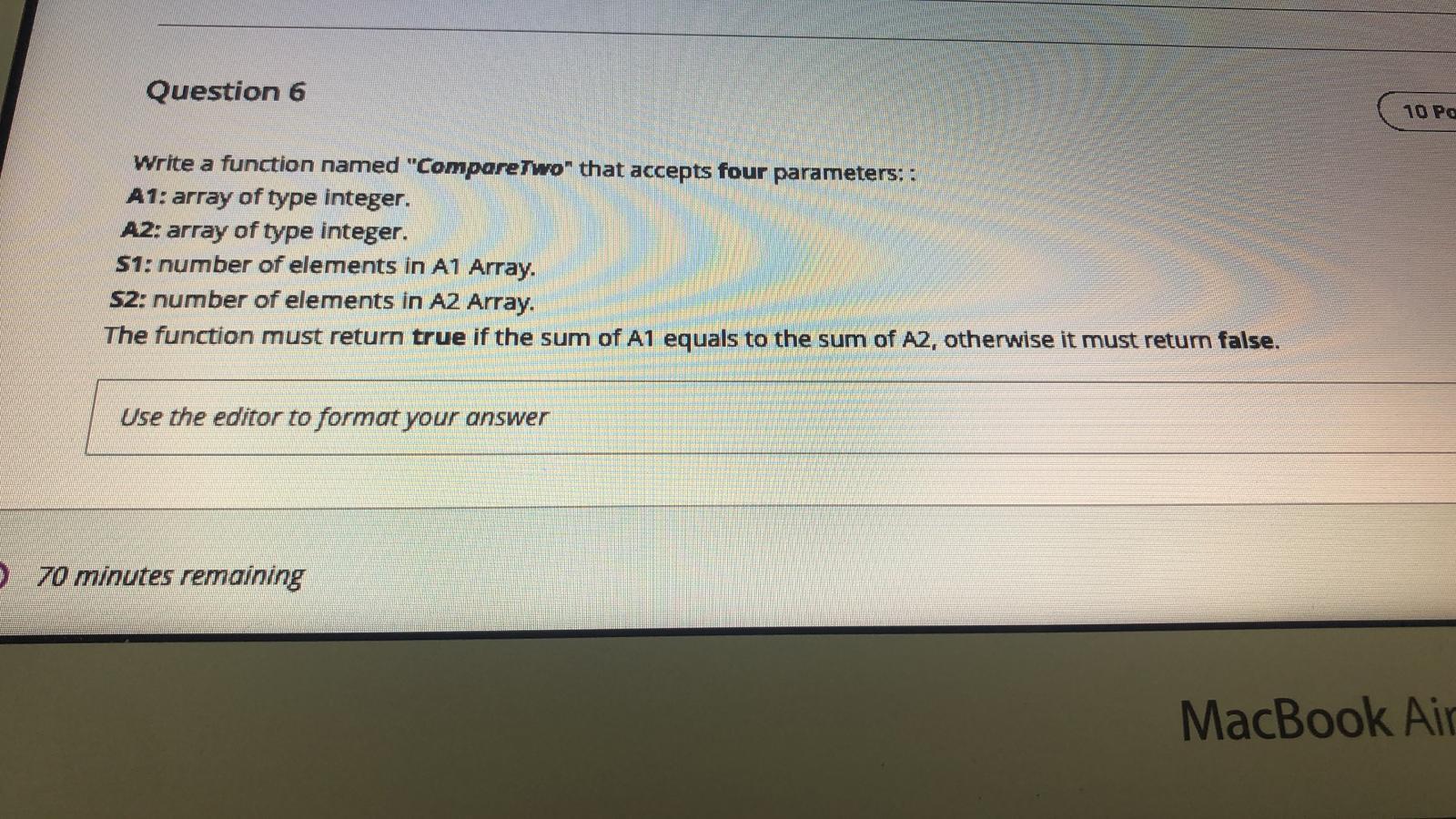C++ please, Direct answer without comment, Only function Question 6 10 Pa