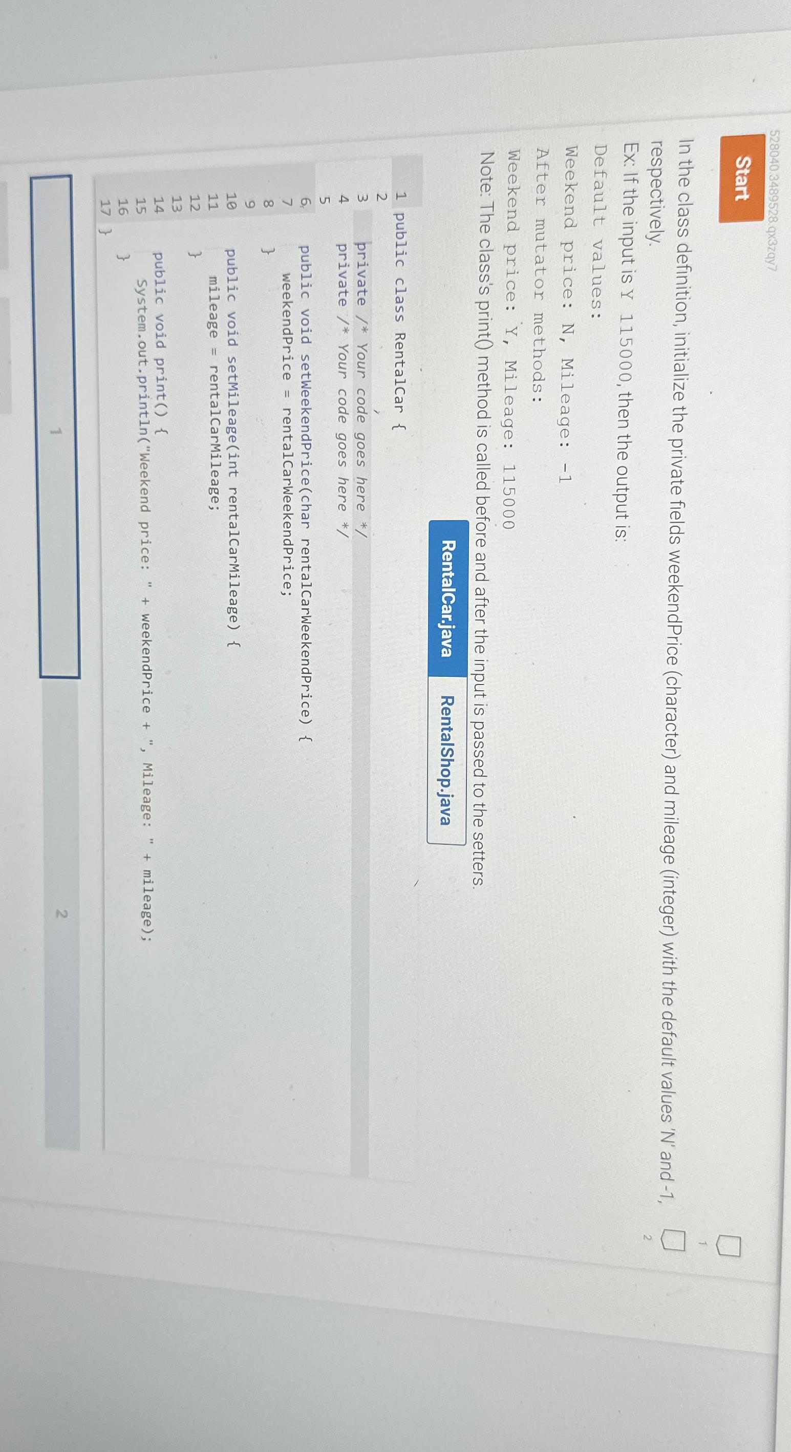  528040.3489528 qx3zqy7 In the class definition, initialize the private fields weekendPrice