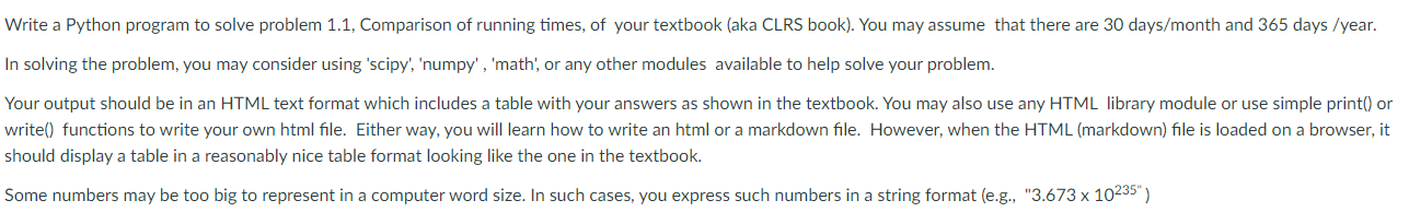  Solve in python, output into an HTML file Write a Python