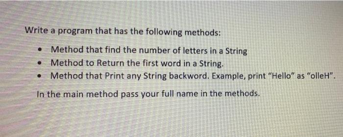java program Write a program that has the following methods: Method that