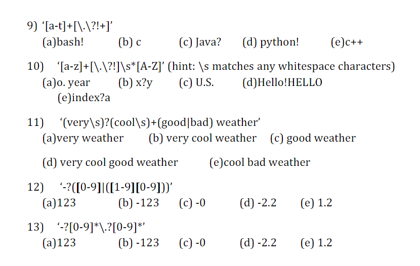 'a?[bc]* (a) abc (b) a?[bc (c) a[bc (d) a?(e) abcbc (a) wind