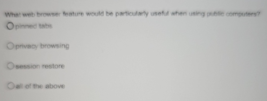  What web browser feature would be particularly useful when using public