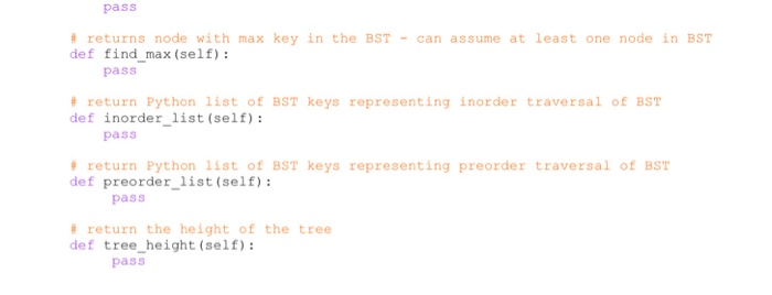 Tree (BST) . Implement the following operations for a Binary Search Tree