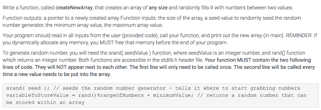 This is a c program Write a function, called createNewArray, that creates