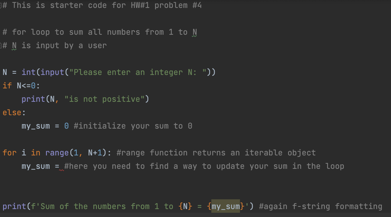 Using a for loop write a program that sums the numbers from