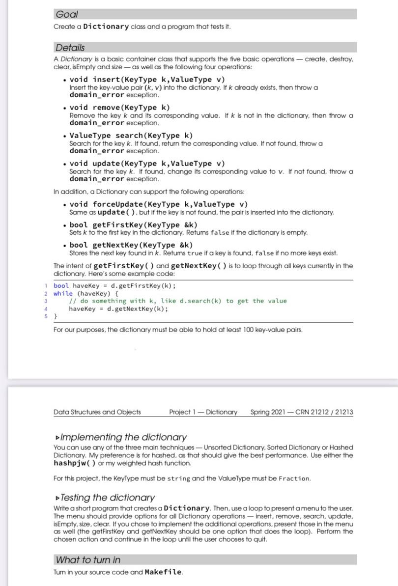 Write code in C++ Data Structures and Objects CSIS 3700 Goal Create