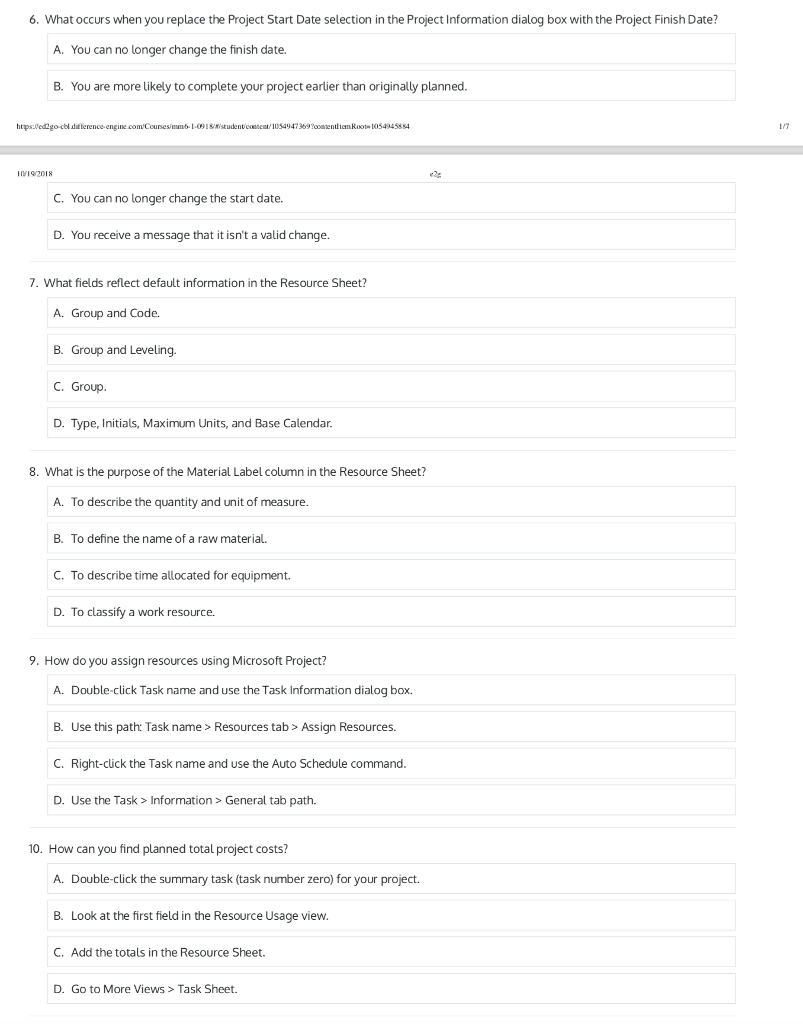 6. What occurs when you replace the Project Start Date selection