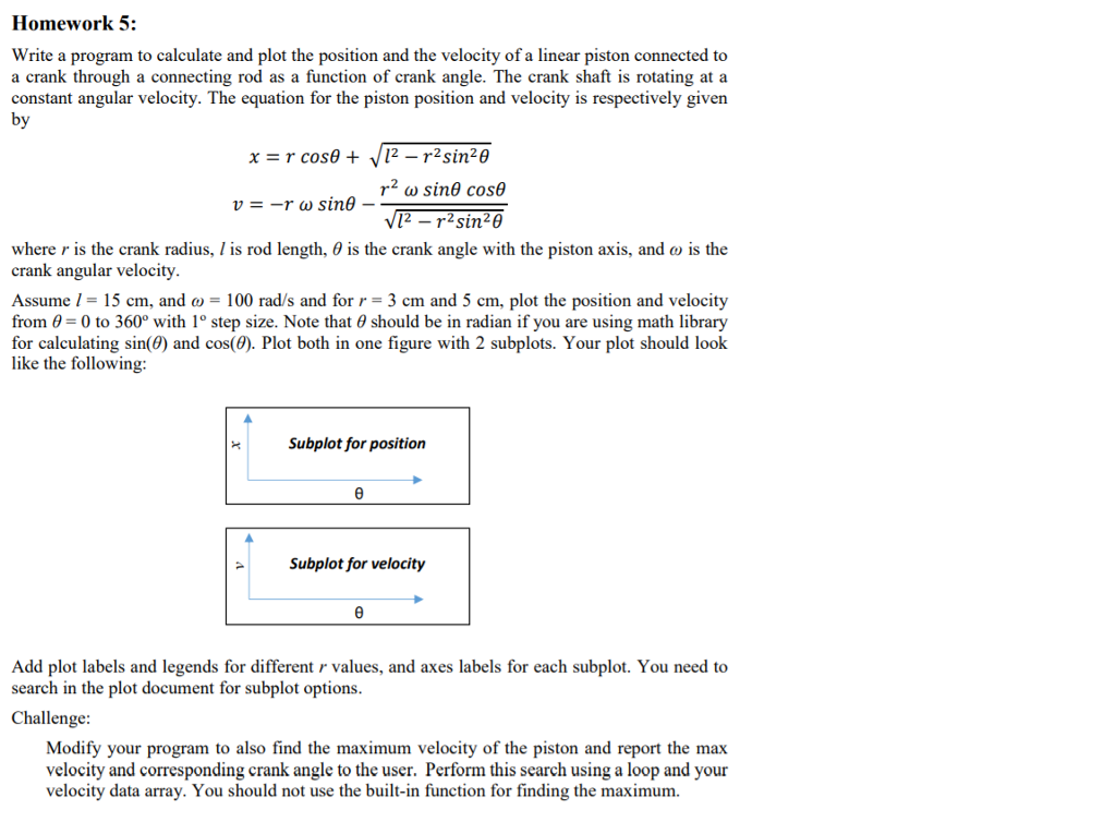 Write a program (python) to calculate and plot the position and the
