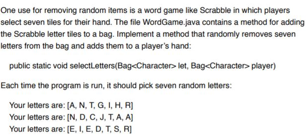 Java question: /* * WordGame * * beginnings of a Scrabble-like word