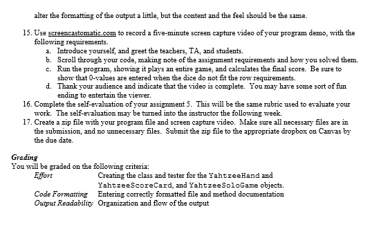 use of the Die object previously created. Reference Yahtzee rules: https www.wikihow.comPlay-Yahtzee