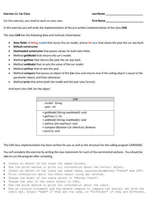 I need for Java. For this exercise, you need to work on
