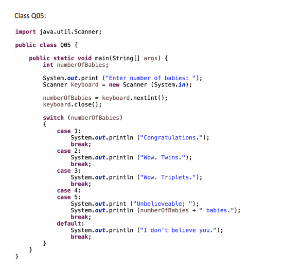 Please covert java code to swift code Class Q05: import java.util.Scanner; public
