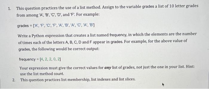 Python Only 1. This question practices the use of a list method.
